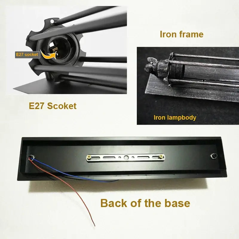 Black iron industrial wall lamp with e27 socket and sleek rectangular base for bedroom decorbites industrial wall use