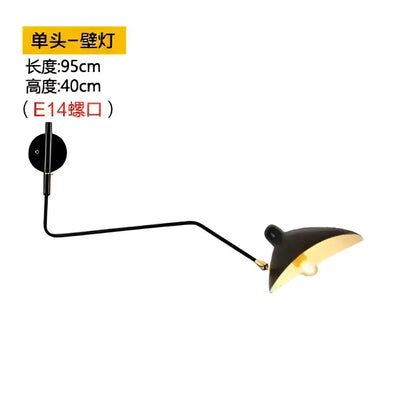 Black single-head wall lamp with curved arm in sleek metal design complements decorbites industrial spider ceiling lamp