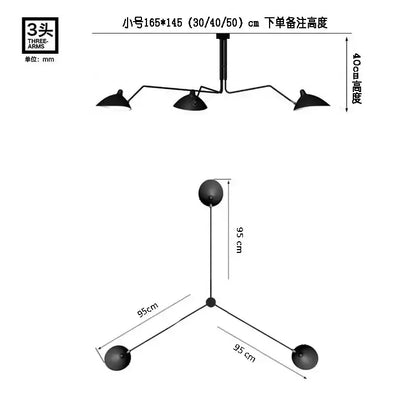 Black three-arm spider ceiling lamp with spherical shades metal chandelier for living room decorbites industrial style
