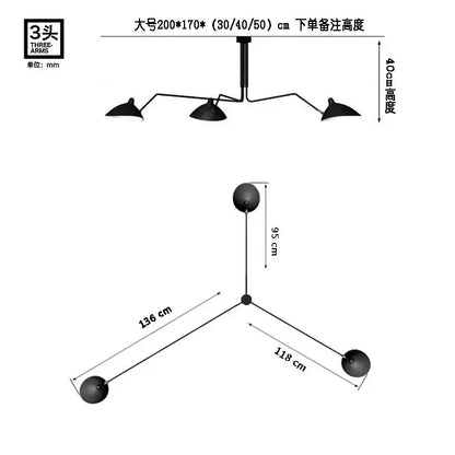 Industrial black spider ceiling lamp with three adjustable metal arms ceiling lamp for modern living room decorbites industrial spider