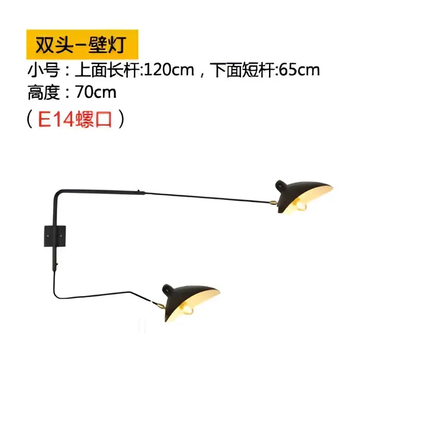 Black double-headed wall lamp with sleek curved arms in metal minimalist design for decorbites industrial spider ceiling lamp