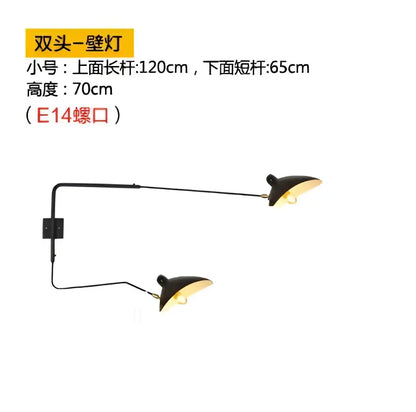 Black double-headed wall lamp with sleek curved arms in metal minimalist design for decorbites industrial spider ceiling lamp