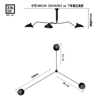 Black three-arm spider ceiling lamp with spherical shades metal decorbites industrial spider chandelier for living room