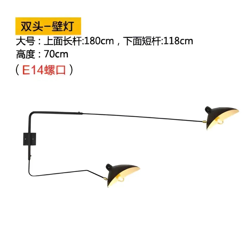 Black double-headed wall lamp with sleek curved arms and minimalist design for decorbites industrial spider ceiling lamp