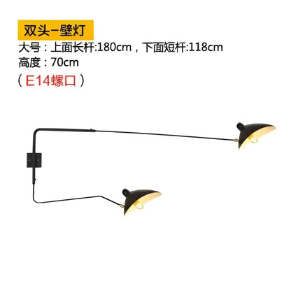 Black double-headed wall lamp with sleek curved arms and minimalist design for decorbites industrial spider ceiling lamp