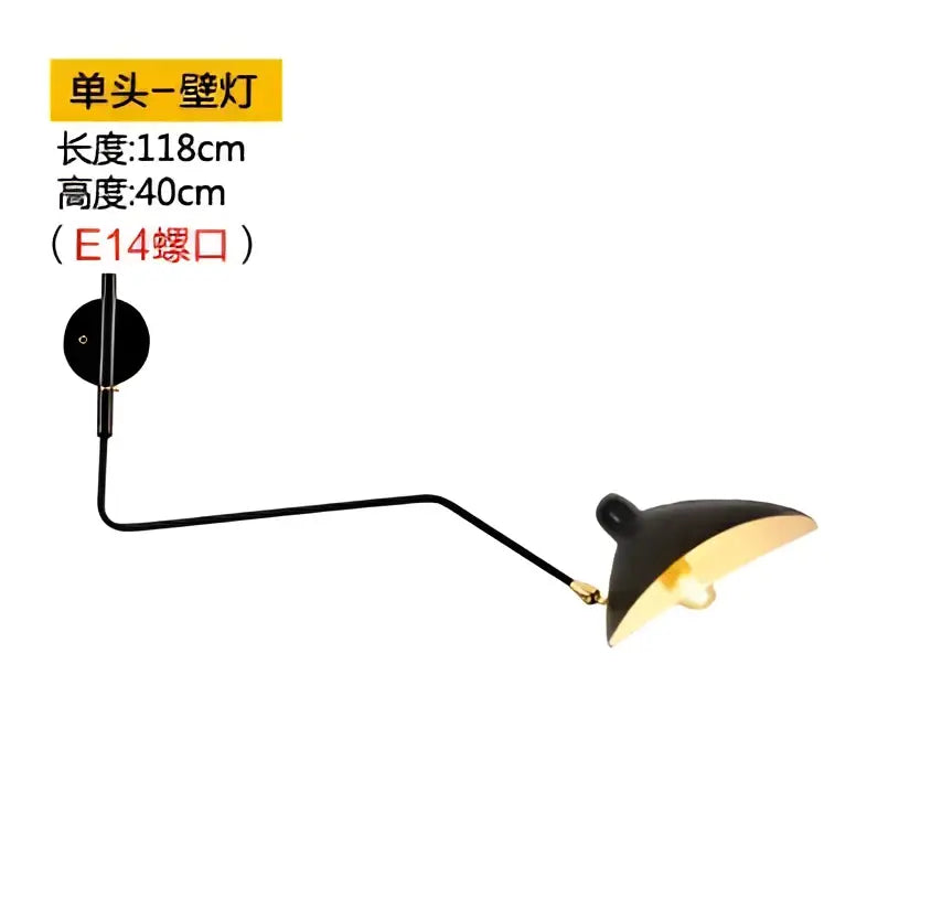 Black metal wall sconce with curved arm and gold-lined conical shade for decorbites industrial spider ceiling lamp decor