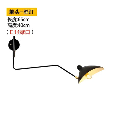 Black single-head wall lamp with curved arm and conical shade complementing decorbites industrial spider ceiling lamp design