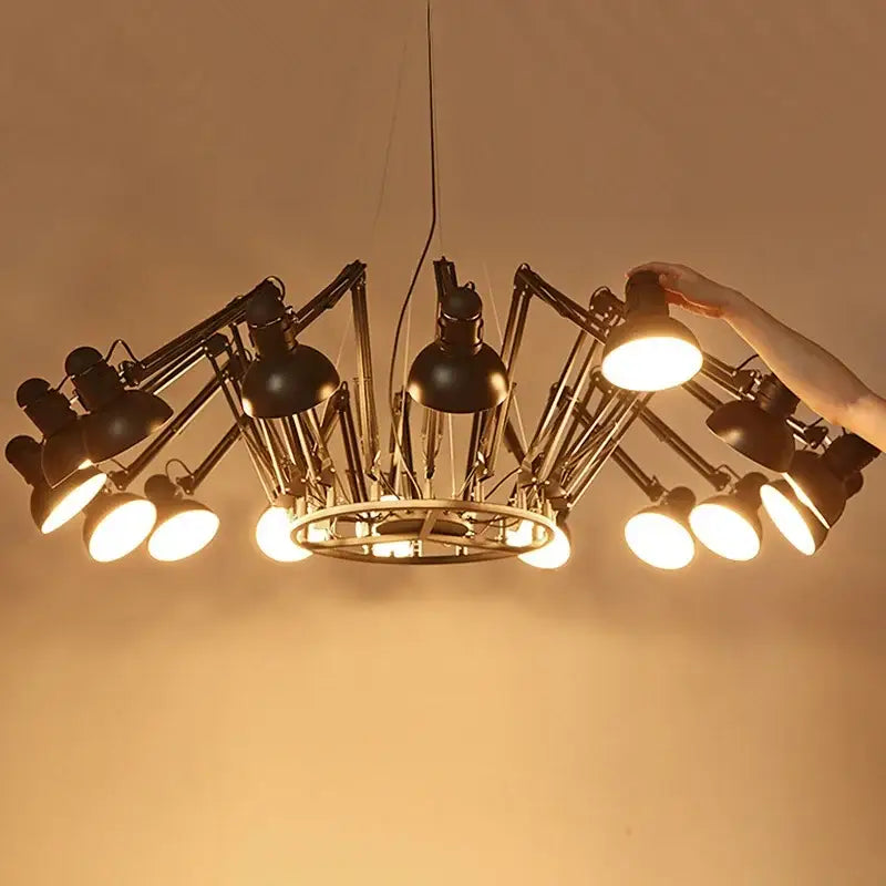Industrial black spider iron chandelier pendant light with multiple adjustable arms for living room lighting