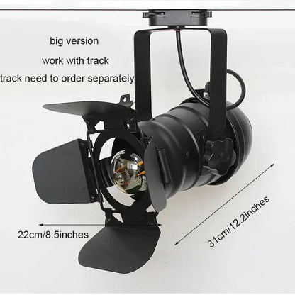 Black matte finish industrial spotlight rail light with adjustable barn doors and visible bulb for commercial store lighting decorbites industrial spotlight