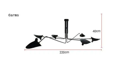 Black metal swing arm chandelier with six sculptural arms and lampshades ideal for dining room decorbites black swing