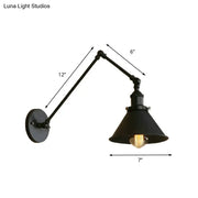 Black metal DecorBites™ retro style swing arm wall lamp with adjustable conic shade 1-head sconce for indoor use