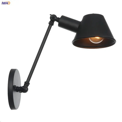 Black swing arm wall light with matte finish and conical shade for vintage industrial bedroom decorbites black swing