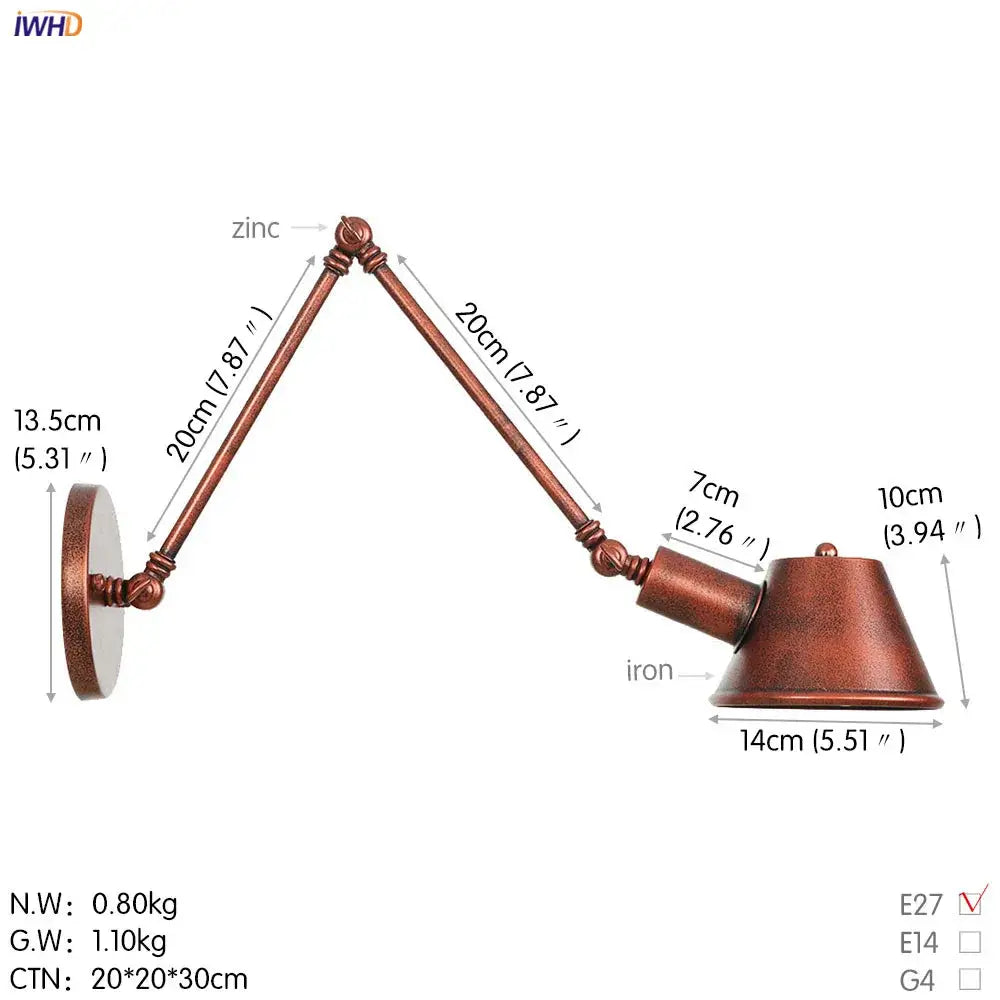 Copper-finished adjustable wall light with black swing arm and conical shade for vintage bedroom decorbites wall light