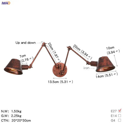 Copper-finished iron wall light with two adjustable arms and conical shades for industrial black swing arm decorbites black swing