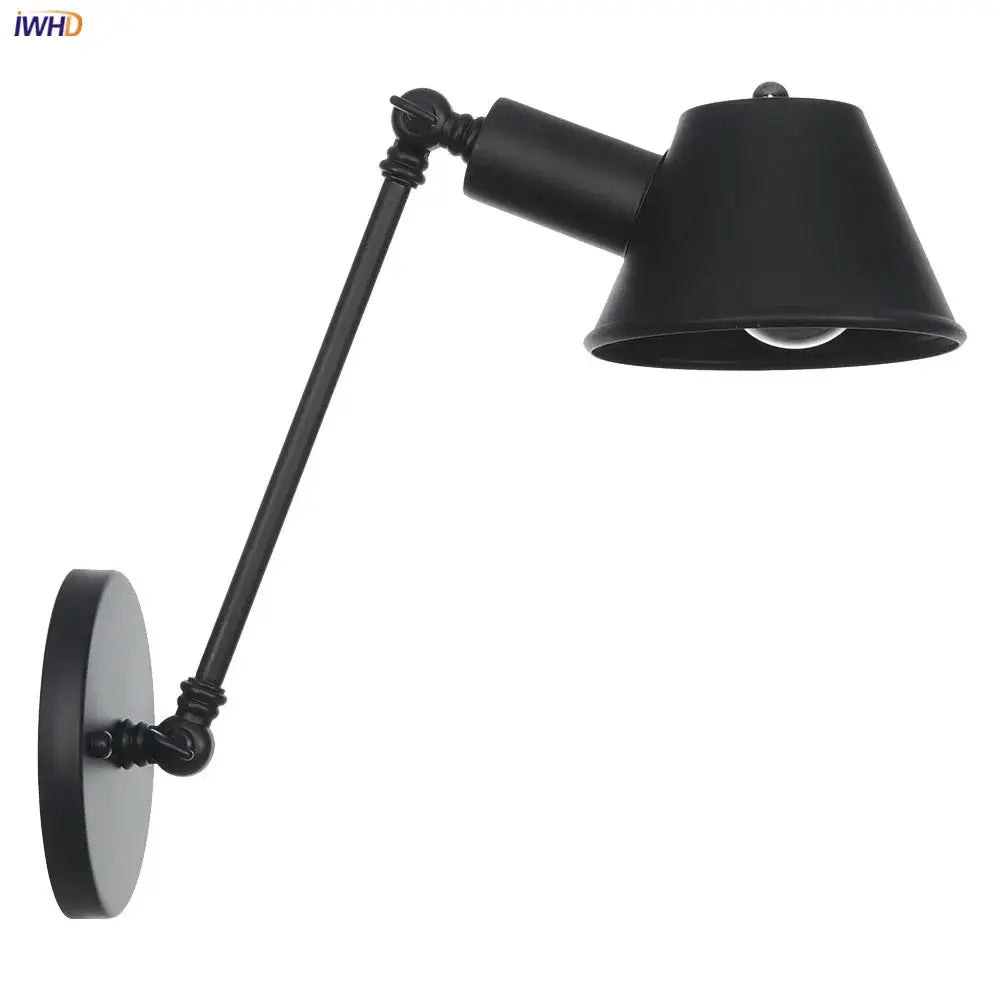 Industrial black swing arm wall light with black matte conical shade and adjustable articulated arm for bedroom decorbites black swing