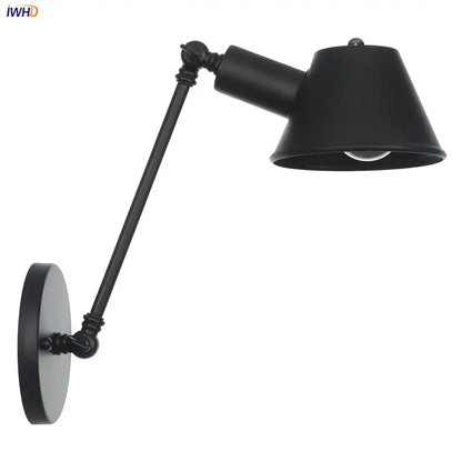Industrial black swing arm wall light with black matte conical shade and adjustable articulated arm for bedroom decorbites black swing
