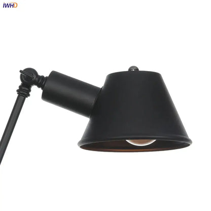 Industrial black swing arm wall light with black matte finish conical shade desk lamp for bedroom decorbites black swing