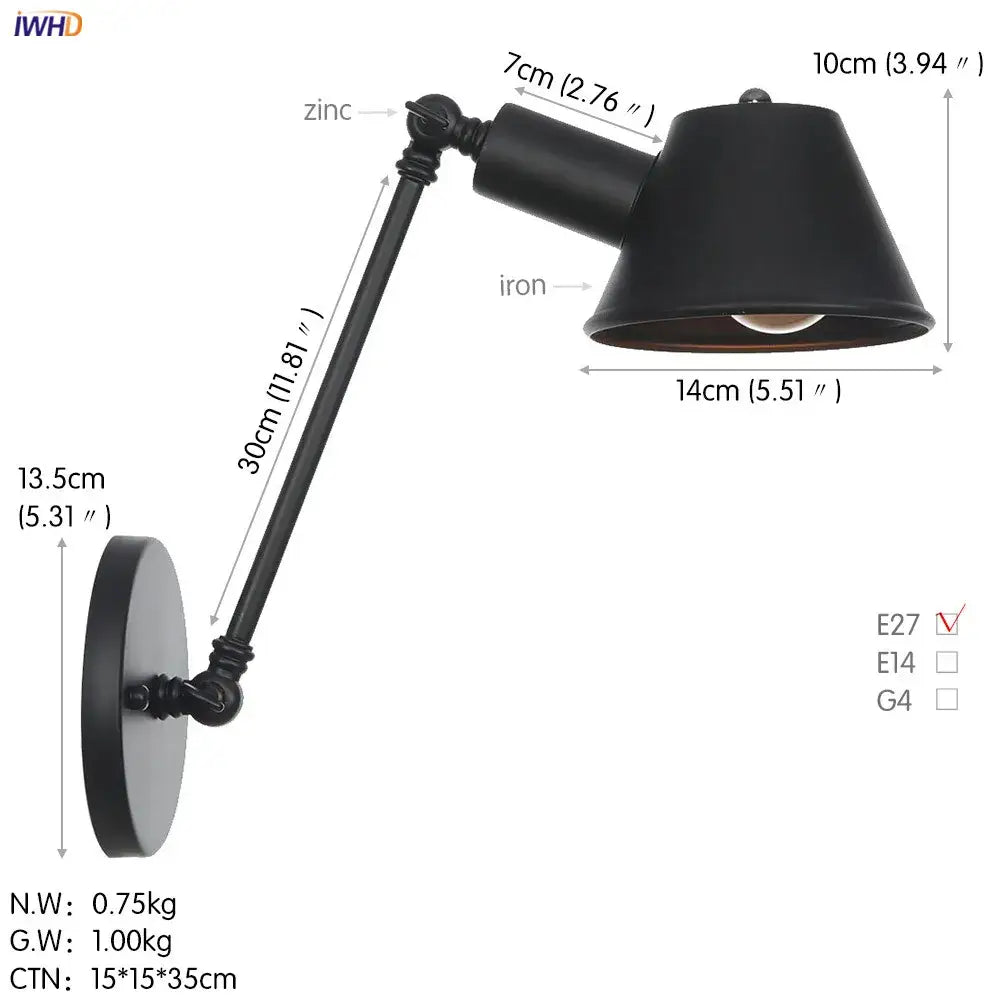 Industrial black swing arm wall light with black wrought iron adjustable matte finish conical shade for bedroom decorbites black swing decor