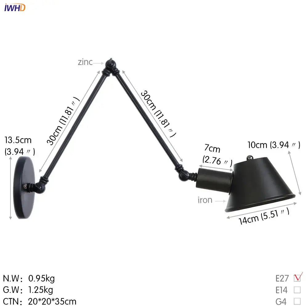 Black zinc and iron industrial black swing arm wall light with conical shade vintage sconce for bedroom decorbites black swing