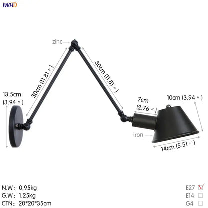 Black zinc and iron industrial black swing arm wall light with conical shade vintage sconce for bedroom decorbites black swing