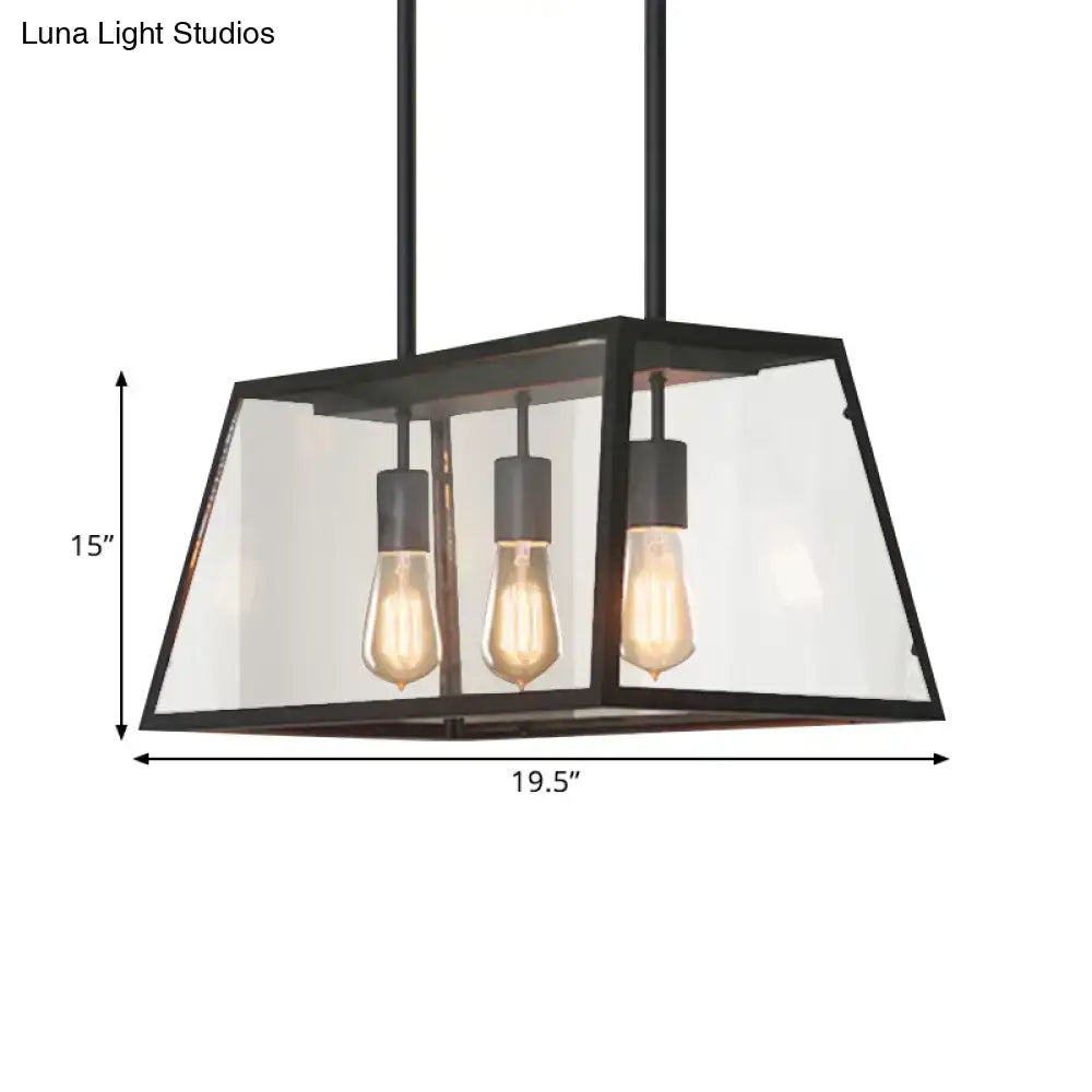 DecorBites™ industrial black metal pendant light with 3-bulb clear glass panels for kitchen island lighting