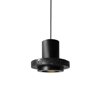 Industrial black travertine cement pendant light featuring a speckled concrete ring and sleek metallic finish for kitchen decorbites black travertine