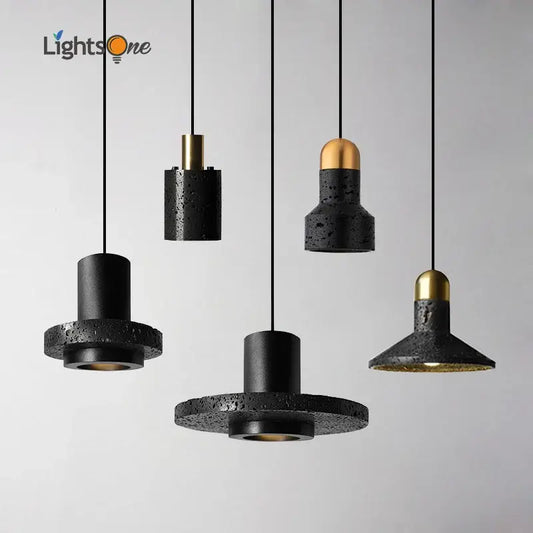 Industrial black travertine cement pendant light with black and gold textured concrete and matte finish for kitchen decorbites black travertine