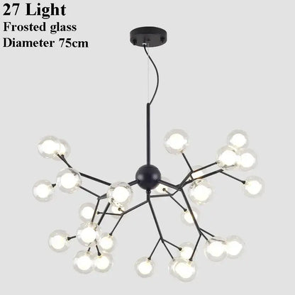 Black metal tree branch chandelier with 27 frosted glass ball firefly lights for dining room decorbites decor