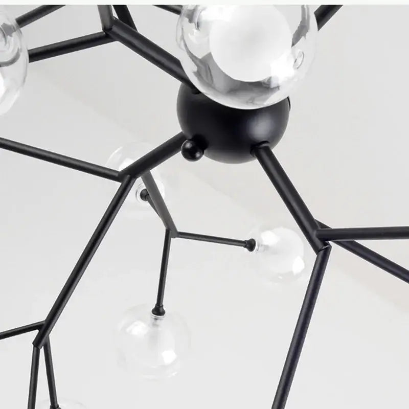 Industrial black tree branch chandelier with decorbites glass ball firefly clear glass globe bulbs for dining room decor