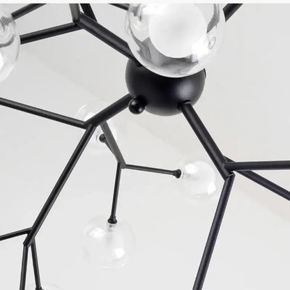 Industrial black tree branch chandelier with decorbites glass ball firefly clear glass globe bulbs for dining room decor