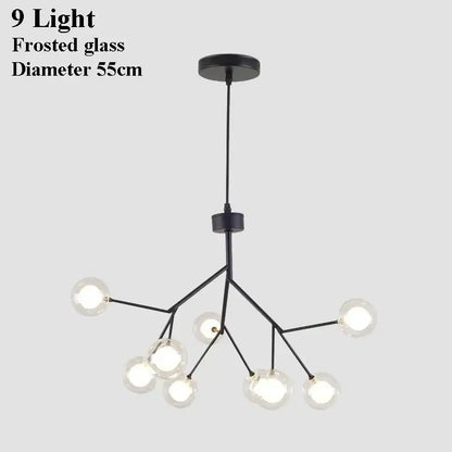 Industrial black tree branch chandelier with nine frosted glass ball firefly lights for dining room decorbites