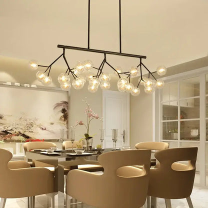 Black metal tree branch chandelier with clear decorbites glass ball firefly bulbs for dining room decor