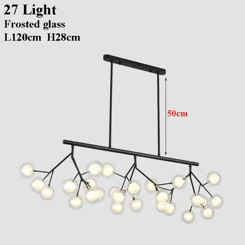 Modern black metal tree branch chandelier with 27 frosted glas ball firefly lights ideal for dining room decorbites decor