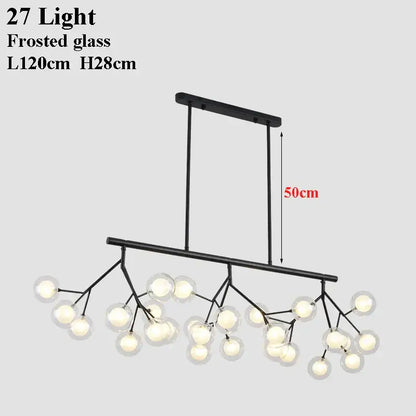 Modern black metal tree branch chandelier with 27 frosted glas ball firefly lights ideal for dining room decorbites decor
