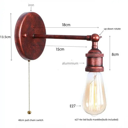 Industrial black vintage wall light with rusted iron backplate aluminum arm and clear glass shade by decorbites industrial vintage
