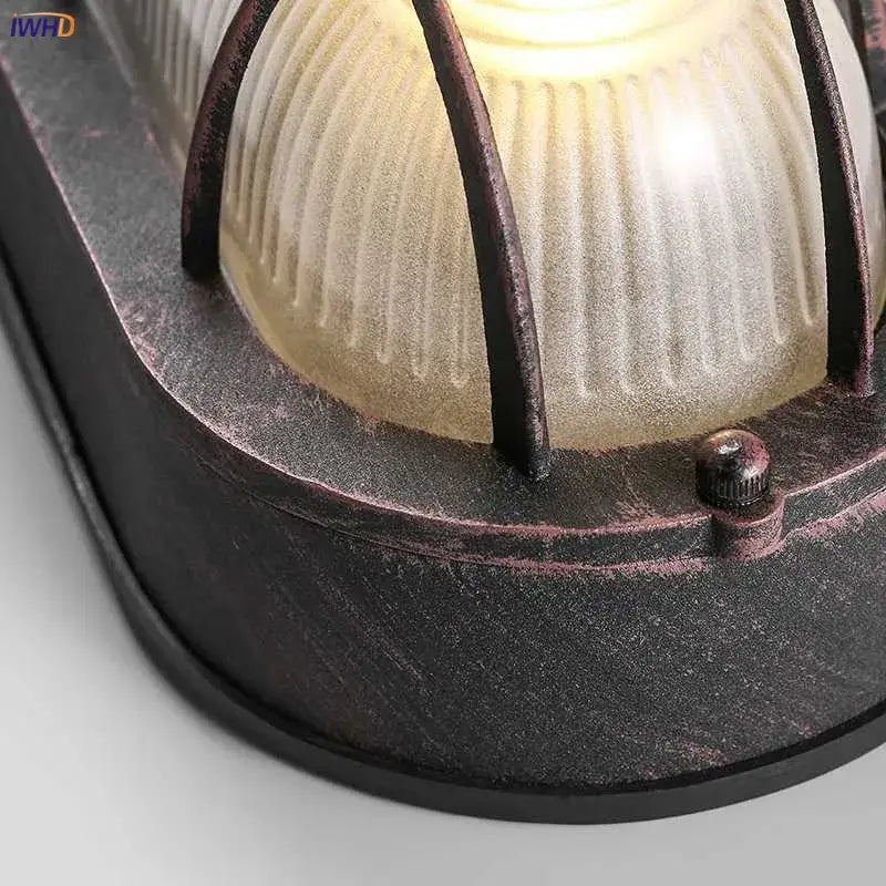 Industrial black wall lamp with rustic metal frame and ribbed frosted glass shade for stairway lighting decorbites industrial glass wall