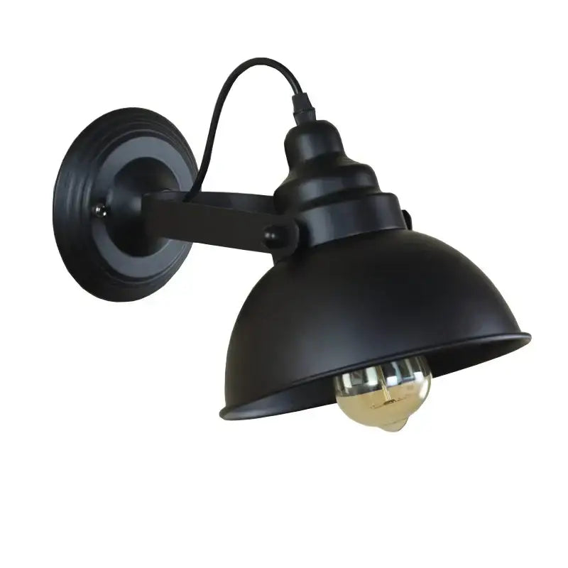 Black industrial black wall sconce with dome-shaped shade and exposed filament bulb for retro bedroom decorbites industrial black