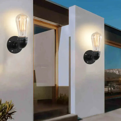 Industrial black water pipe wall lamp with clear glass edison bulb and red valve for decorbites industrial water decor