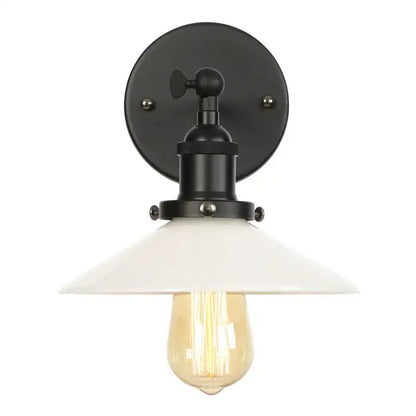 Black metal wall lights with white ceramic shade and exposed filament bulb for industrial kitchen decorbites led wall lights