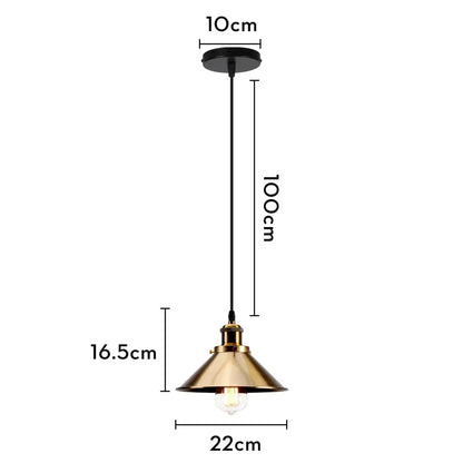 Vintage-style brass iron pendant light with conical shade and black cord for industrial dining room decorbites iron pendant