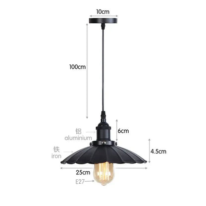 Black industrial pendant light with fluted aluminum shade and iron base featuring exposed Edison bulb decorbites iron pendant light