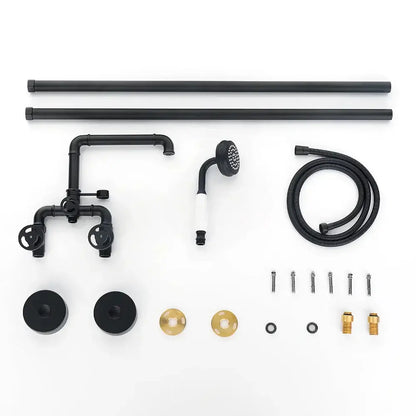 Industrial black and white dual handle shower faucet with brass accents and curved spout for decorbites industrial black bathroom decor