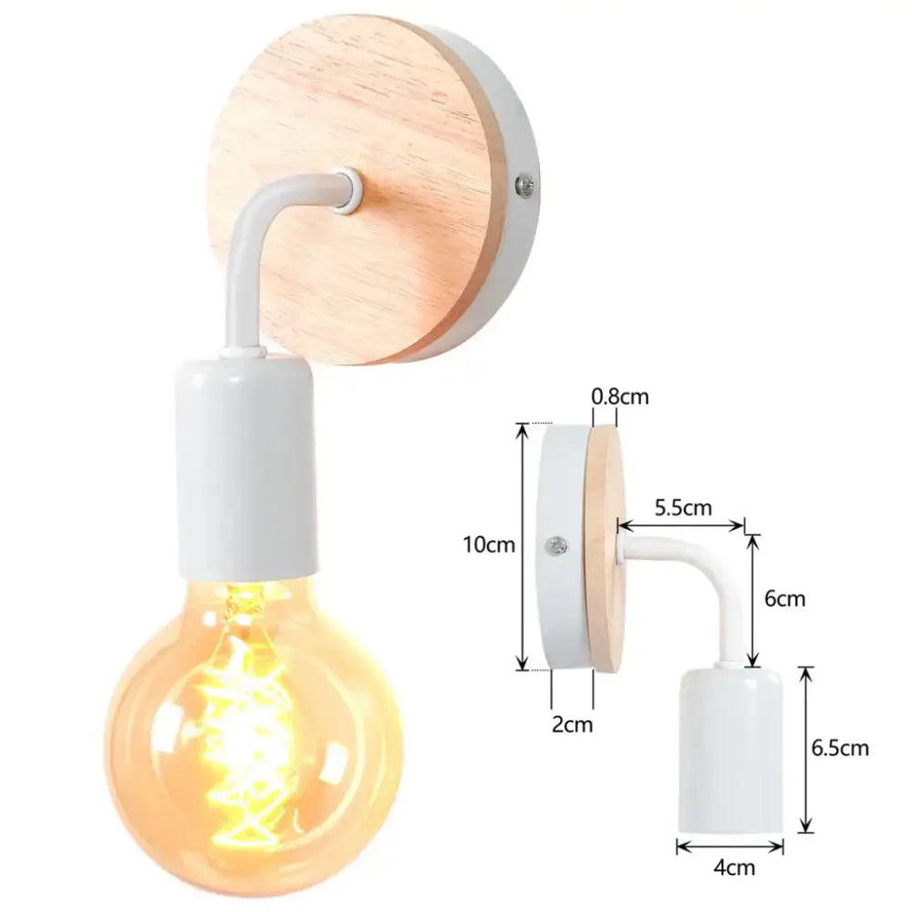 Minimalist wall light with light wood backplate white curved arm and exposed filament bulb for industrial led wall decorbites