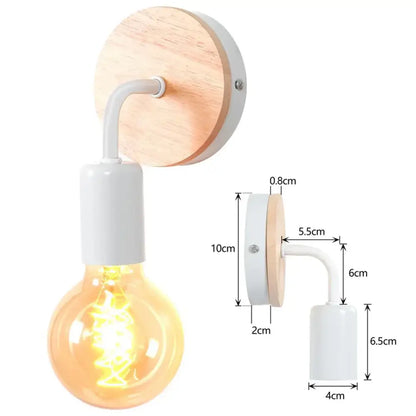 Minimalist wall light with light wood backplate white curved arm and exposed filament bulb for industrial led wall decorbites