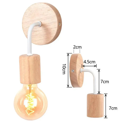 Industrial black and white wall light featuring a minimalist wooden sconce with a curved white metal arm and filament bulb for decorbites industrial led wall light