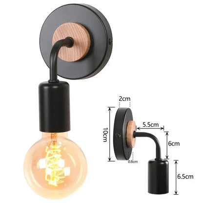 Black metal wall light with wooden accent and exposed filament bulb for decorbites industrial led wall decor