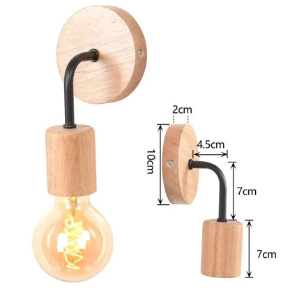 A rustic wooden wall light with black metal arm and exposed filament bulb for decorbites industrial led wall use