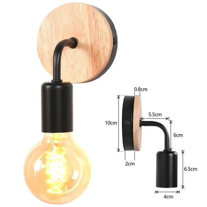 Industrial black and white wall light set featuring a wood sconce with black metal arm and exposed edison bulb decorbites industrial led wall light