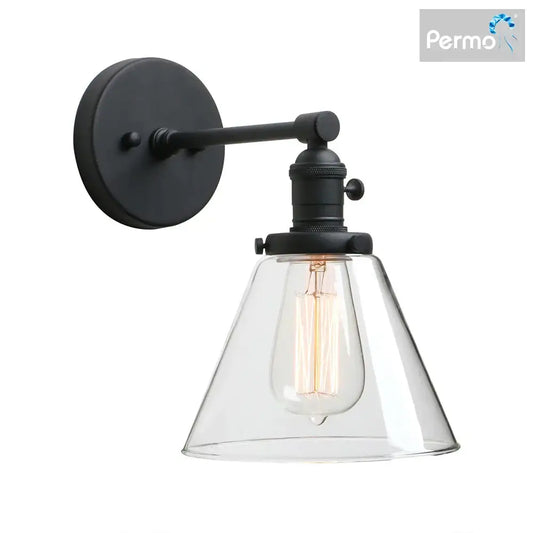 Industrial black wrought iron wall sconce with clear glass cone canopy and exposed bulb for kitchen decorbites cone canopy wall