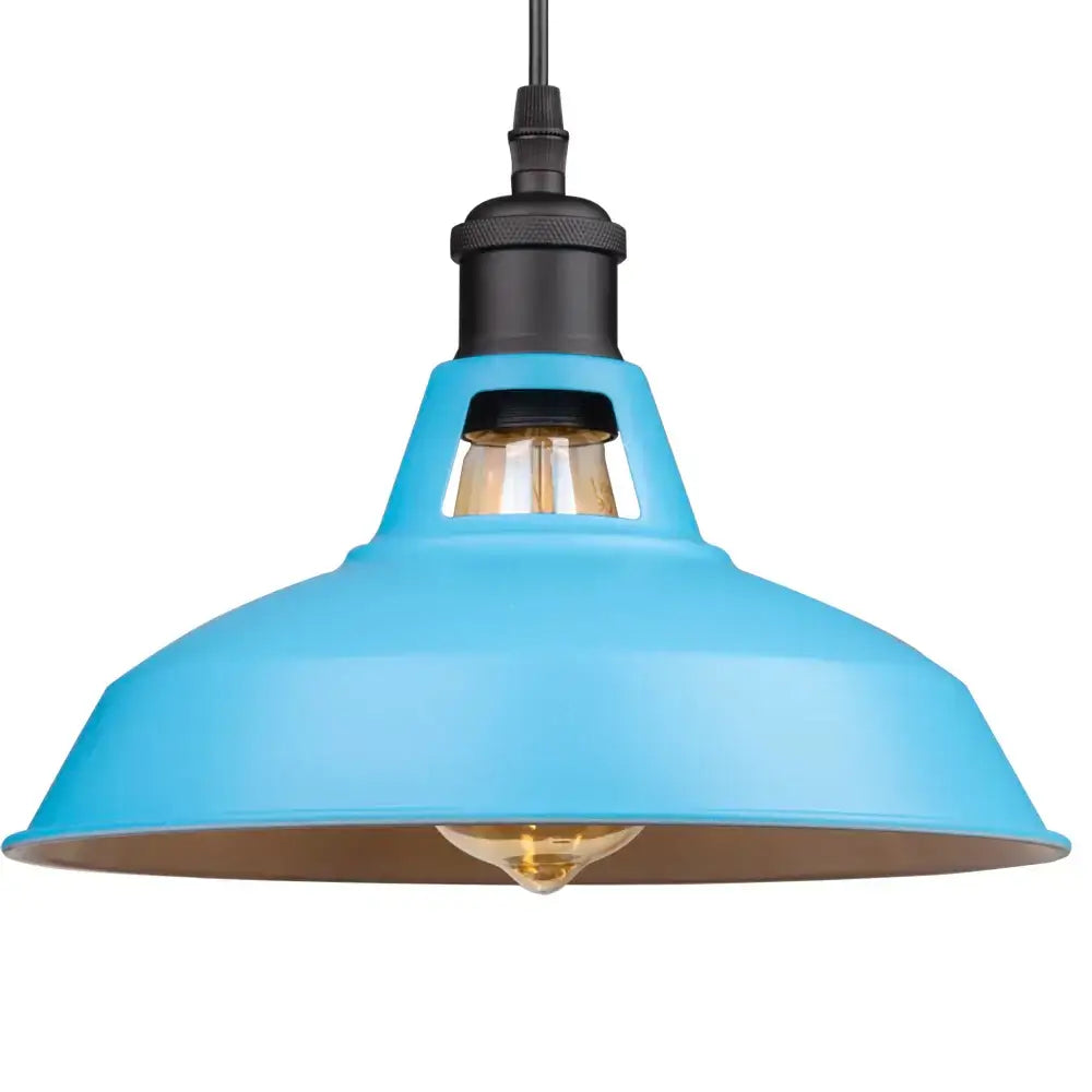 A vibrant blue vintage pendant light with industrial style matte finish and exposed Edison bulb for kitchen decorbites decor